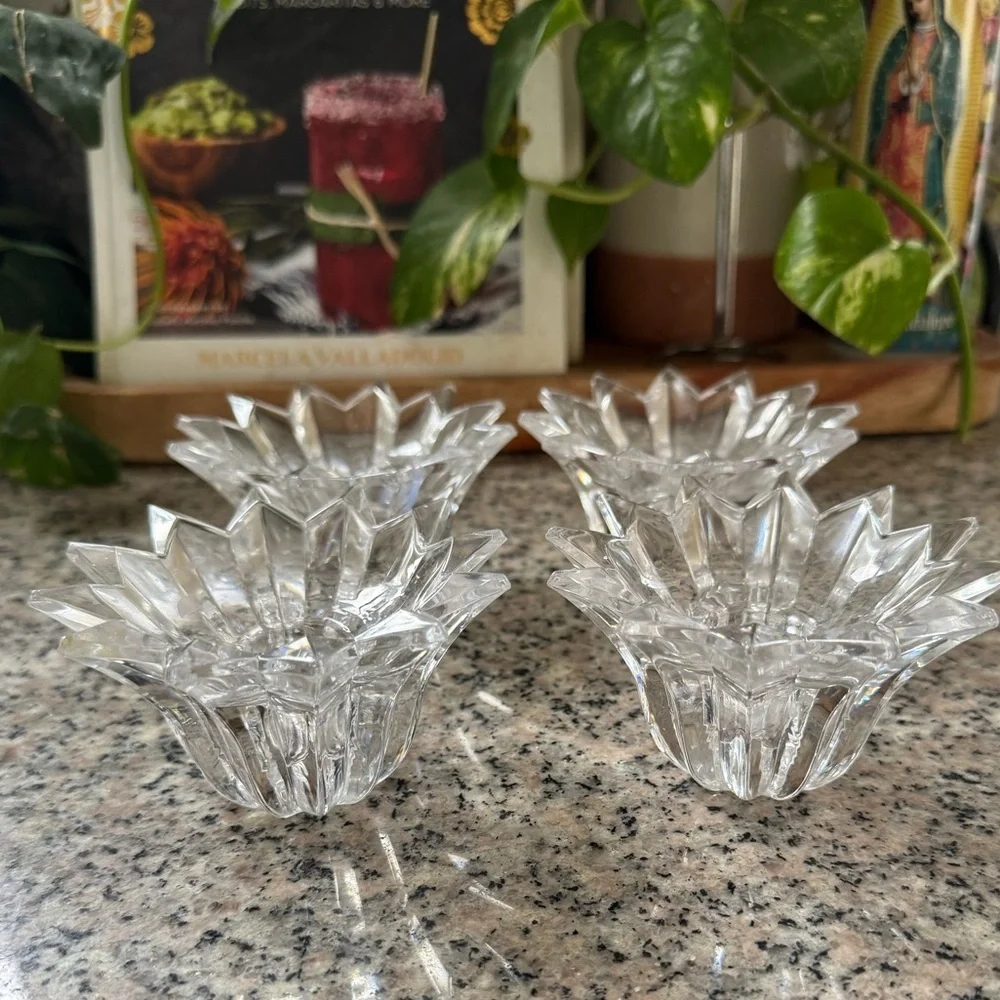 Crystal Taper Candle holder set of 4 Lotus Starburst Shape